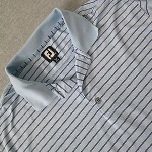FootJoy Mens Striped Golf Polo Shirt Light Blue Navy Jug Mountain Ranch XL